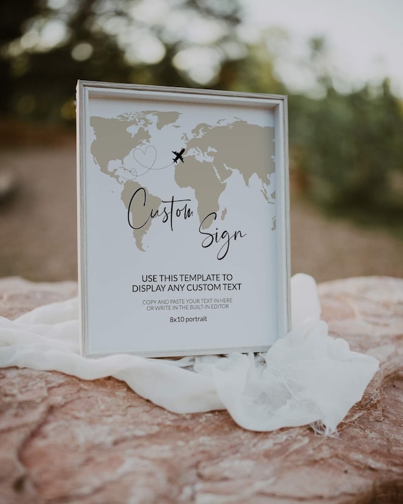 Custom Destination Wedding Sign Template, Travel Theme Signage, Editable Printable Corjl Digital Download 072W-CUSI