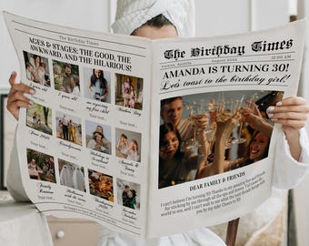 Editable Newspaper Template for 30th Birthday Invitation, Birthday Times for any age, Large Newspaper 4 Pages, Personal Custom News #065b
