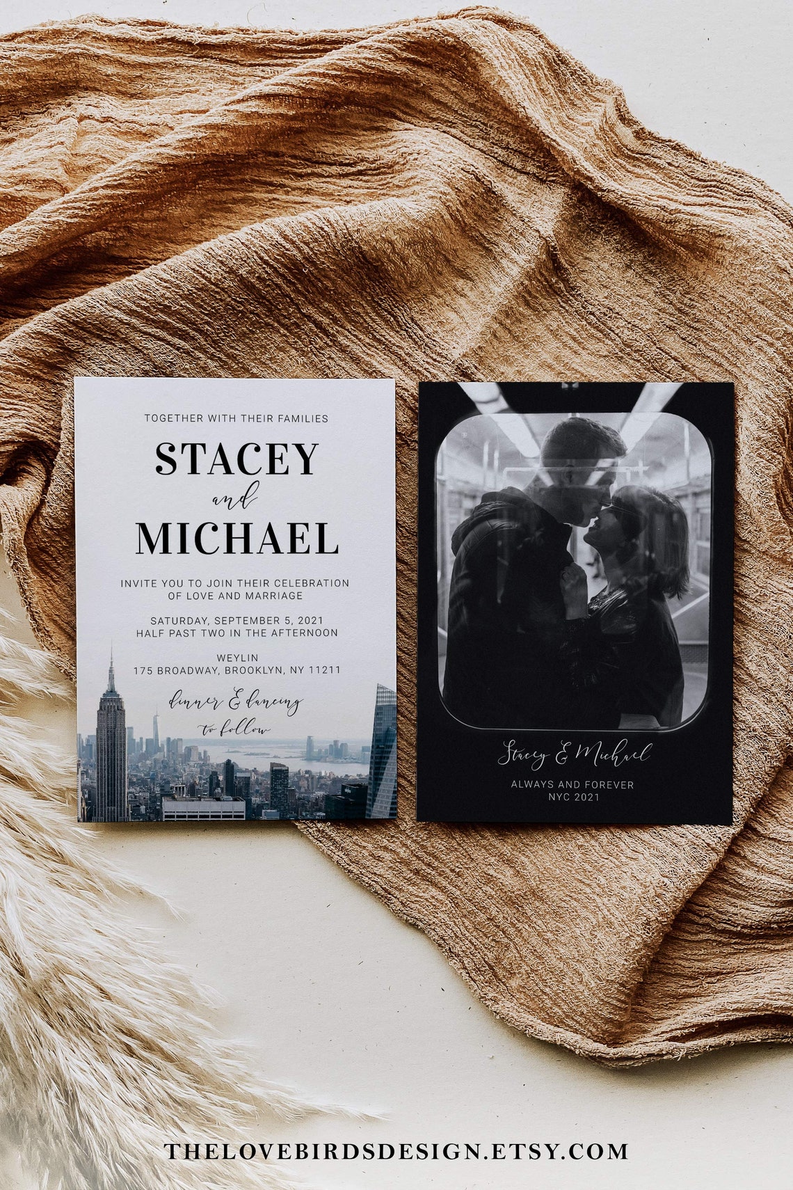 New York City Wedding Invitation New York Skyline Destination Etsy