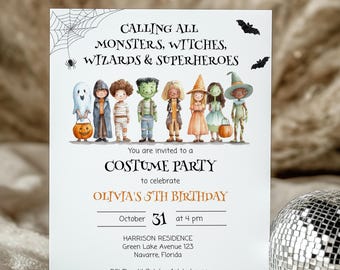Halloween Costume Party Birthday Invitation Template Printable, Editable