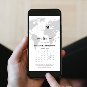 Destination Wedding Save the Date Calendar with World Map | Travel Wedding Phone Invitation | Beach Wedding Invite | Editable Template #072w