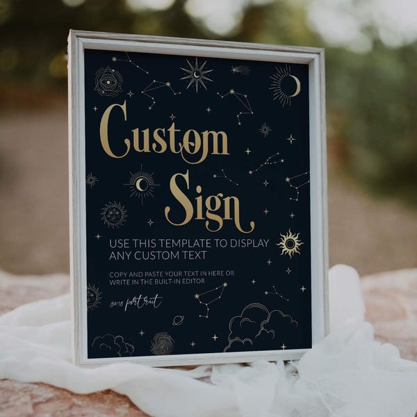 Custom Celestial Wedding Sign Template, Navy Constellation Moon Design, Editable Printable Digital Download 063CE-CUSI
