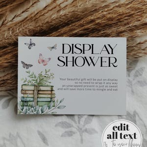 Een nieuw hoofdstuk begint Babyshowerkaart, onverpakt cadeautafel Verhalenboek babyshower, sjabloon voor feest met wilde bloemen en vlinders thema #068
