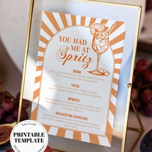 Italian Spritz Bar Menu, Citrus Cocktail Sign, Editable Printable Summer Party Decor Template 027AS-BAME imagem 11