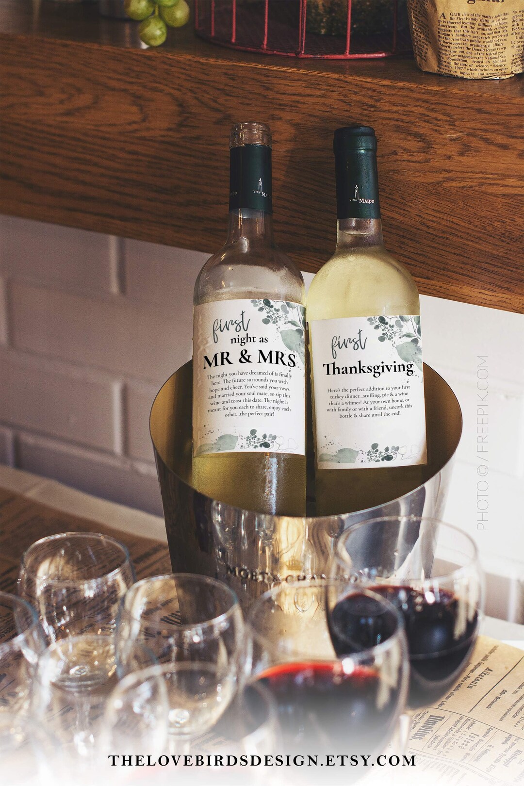 Printable Marriage Milestone Wine Labels, A Year of Firsts Poems