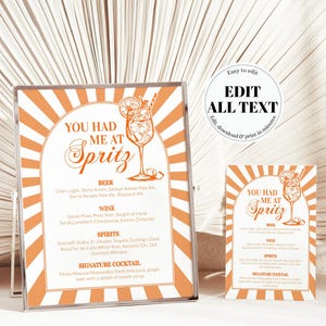 Italian Spritz Bar Menu, Citrus Cocktail Sign, Editable Printable Summer Party Decor Template 027AS-BAME imagem 6