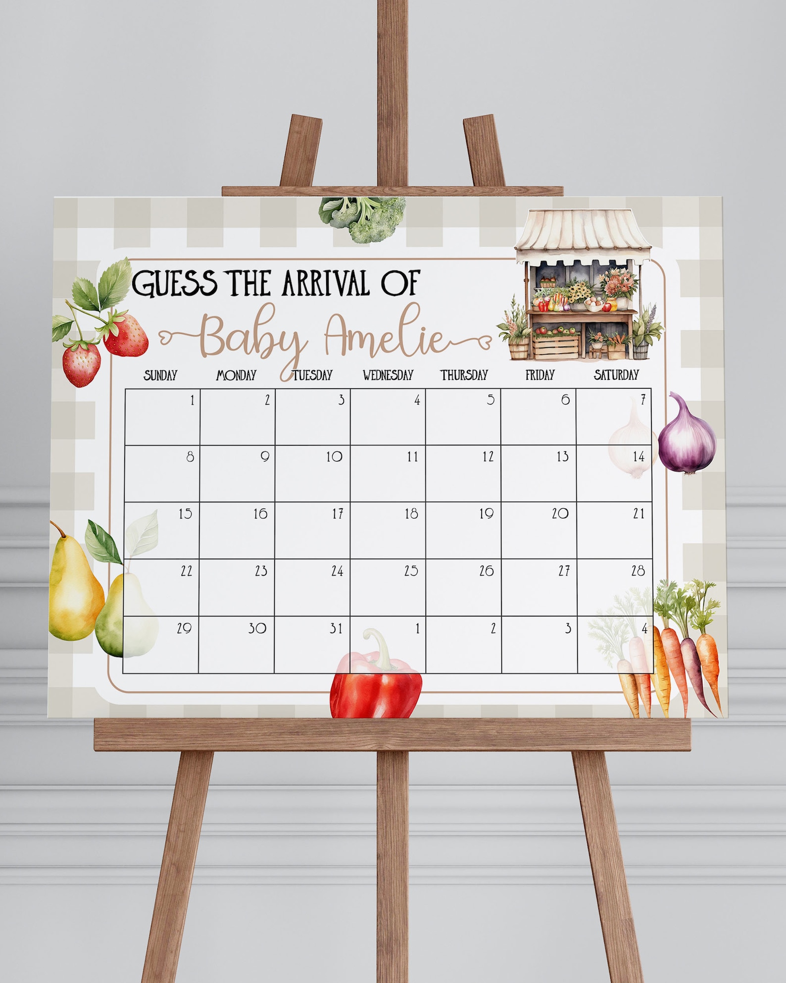 Locally Grown Due Date Sign Baby Shower Decorations for Farmer Market Baby Shower Arrival Sign, Baby Prediction Game Printable Template #068