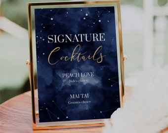 Celestial Wedding Bar Menu Sign, Signature Cocktail Printable for Moon Bridal Shower 066CE-BRMENU