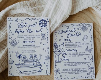 Boat Bachelorette Itinerary Template, Yacht Weekend Schedule Invitation, Swim Pool Girls Trip 070BL-BACHINV