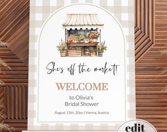 Fresh Off the Market Bridal Shower Welcome Sign, Farmers Market Bridal Shower Sign, Summer Couples Wedding Shower Decor Sign Template #072