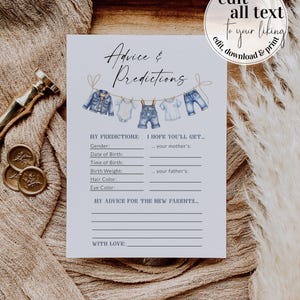 Cartes de jeu Blue Jean Baby Shower : conseils et prédictions pour garçon Denim losanges Modèle de jeu Baby shower garçon en denim Blue Jeans #072