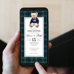 Video Invitation Template, Animated Polo Teddy Bear Baby Shower Canva Invite, Digital Download 068RL-ANINV