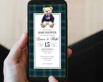 Video Invitation Template, Animated Polo Teddy Bear Baby Shower Canva Invite, Digital Download 068RL-ANINV