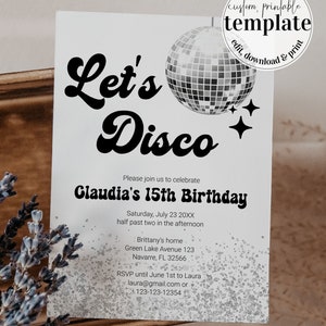 Editable Disco Ball Birthday Invitation | Groovy 70s Retro Birthday Party Invite | Birthday Any Age | Instant Download Template #065d
