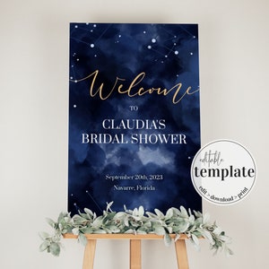 Celestial Bridal Shower Sign Decor for Starry Night Celebration with Moon and Stars or Galaxy Wedding Welcome Sign | printable template #066