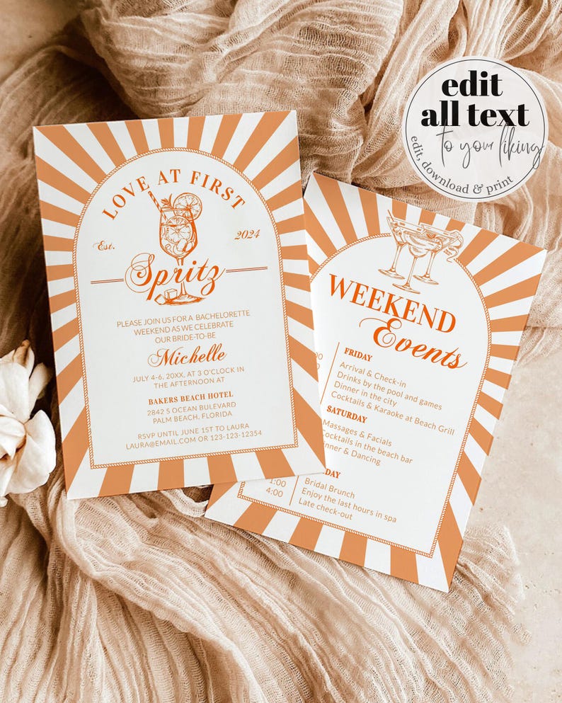 Italian Spritz Bachelorette Itinerary, Love at First Spritz Weekend Party Template 027AS-BACHINV image 16