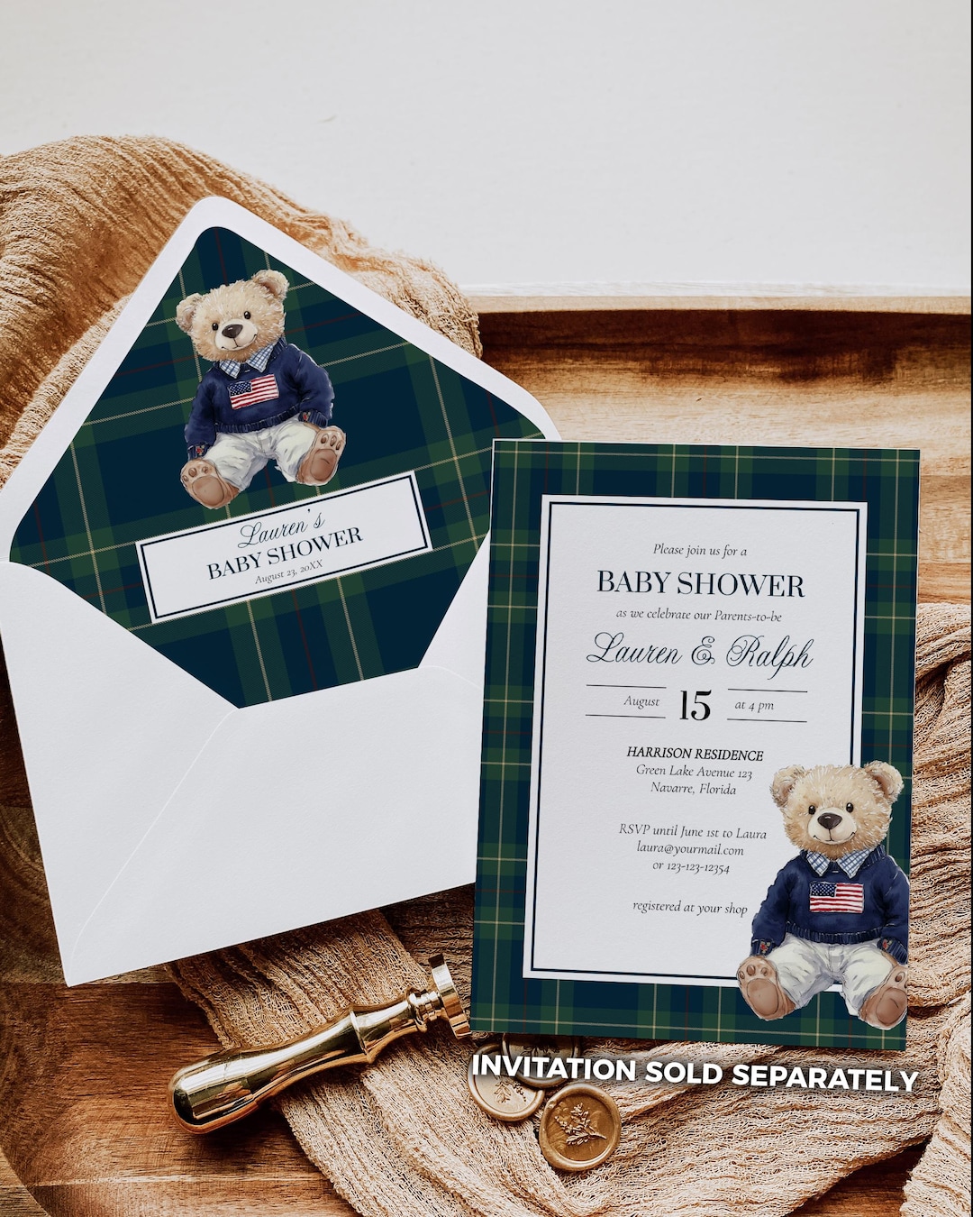 Classic Luxury Ralph Polo Baby Shower Envelope Liners for Boys