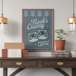Vintage Style Nook's Cranny Poster, Animal Crossing Art Print, Tom Nook, Retro Monochromatic Wall Decor, 50's Diner Art, Nooklings, Kawaii