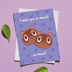 Tu me manques tellement carte, oeuvre d'art Timmy Tommy Nook, carte d'amour de quarantaine, carte d'interurbain, carte de meilleur ami tu me manques, carte d'amour kawaii, violet
