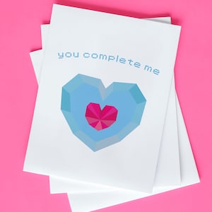 Tarjeta "Me completas" / Tarjeta de aniversario de Zelda / Tarjeta del día de San Valentín / Tarjeta de compromiso / Tarjeta de amor de videojuego / Tarjeta de aniversario de jugador / LOZ