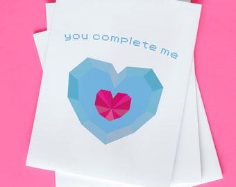 You Complete Me Card, Zelda Love Card, Heart Container Anniversary Card, Cute Engagement Card, Nerdy Card Girlfriend, Gamer Anniversary Card