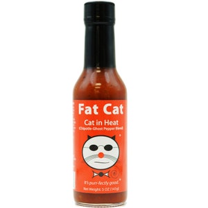 Cat in Heat Chipotle Ghost Pepper Blend Hot Sauce by Fat Cat Gourmet | Very Hot | Smoky & Savory | For Soups, Stews, Sauces and More