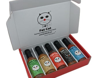 Heat Lovers Hot Sauce Gift Box Variety Pack Sampler (5 Bottles) by Fat Cat Gourmet