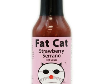 Strawberry Serrano Hot Sauce by Fat Cat Gourmet | Mild Heat | Sweet Heat Sauce | Food Friendly