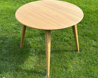 Round Solid Oak Dining Table – 36” Handmade White Oak Kitchen Table, Modern Wooden Dining Table with Solid Oak Legs | CRAFTOLAS