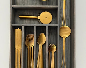 Op maat gemaakte keukenlade-organizer, modern essenhouten inzetstuk - kleur antraciet