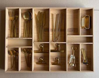Ready to Ship | Kitchen Drawer Organizer for Silverware – Solid Ash Wood Tray for Silverware – 26.65In x 19.69In | CRAFTOLAS