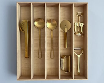 Custom Ash Wood Kitchen Drawer Organizer: Handmade Cutlery & Utensil Tray