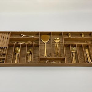 Custom Kitchen Drawer Organizer for Silverware, Wood Cutlery Tray, Kitchen Utensil Organizer, Flatware Divider, WALNUT Color | CRAFTOLAS
