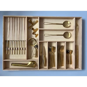 Custom Kitchen Drawer Organizer with Knife Insert – Natural Ash Wood Tray for 8 Knives, Flatware & Utensils, Handmade Divider | CRAFTOLAS