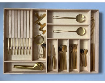 Custom Ash Wood Kitchen Drawer Organizer with Knife Block
