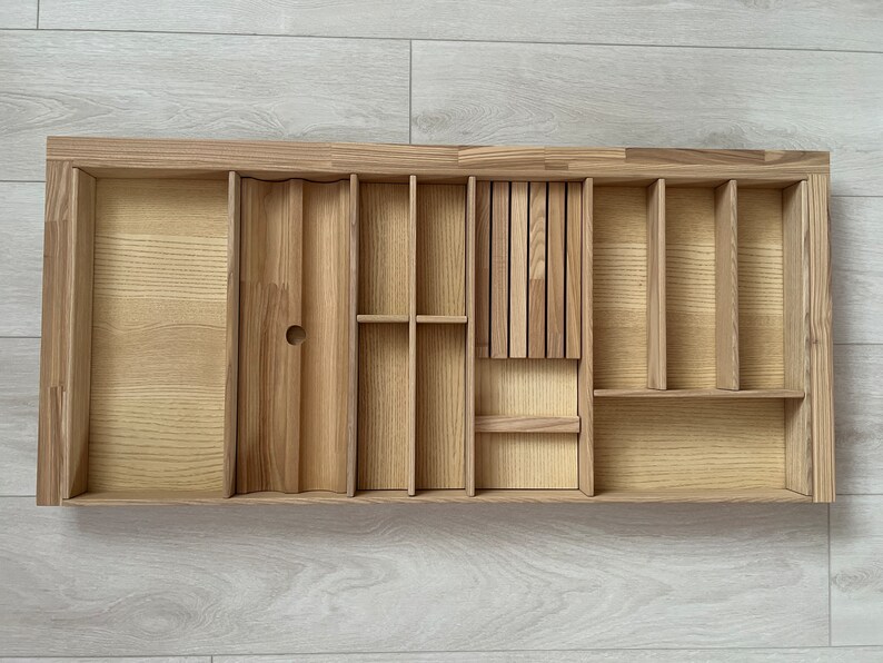 Wide Drawer Insert 31 to 37 Inch, Custom Drawer Organizer Kitchen, Wood
