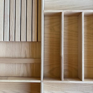 Ready to Ship | Drawer Organizer with 8-Knife Insert – Solid Ash Wood Tray for Silverware – 20.8In x 19.8In | CRAFTOLAS