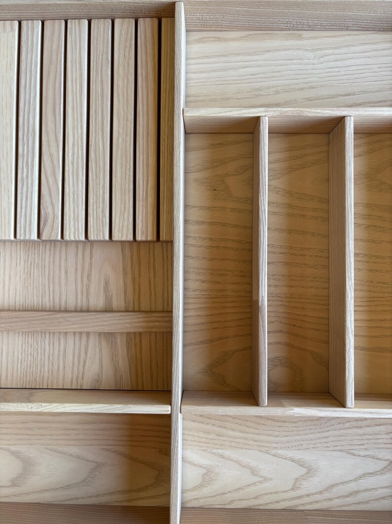 Ready to Ship | Drawer Organizer with 8-Knife Insert – Solid Ash Wood Tray for Silverware – 20.8In x 19.8In | CRAFTOLAS