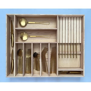 Custom Silverware Drawer Organizer with Insert for 8 Knives, Kitchen Drawer Inserts for Silverware, Wood Custom Drawer Divider | CRAFTOLAS