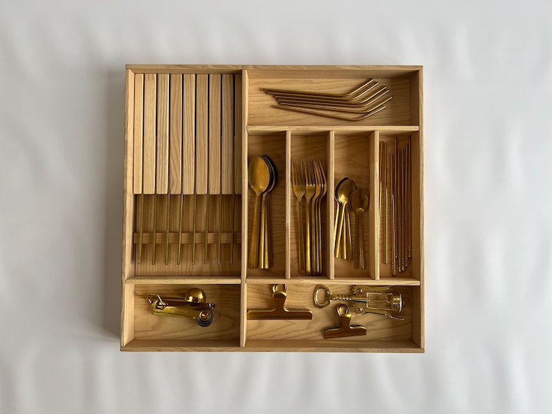 Solid Ash Wood Kitchen Drawer Organizer for Flatware - Custom Sizes - Etsy