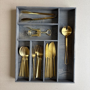 Custom Silverware Drawer Organizer – Anthracite Ash Wood Kitchen Insert, Flatware Divider, Utensil Tray, Custom Drawer Organizer | CRAFTOLAS