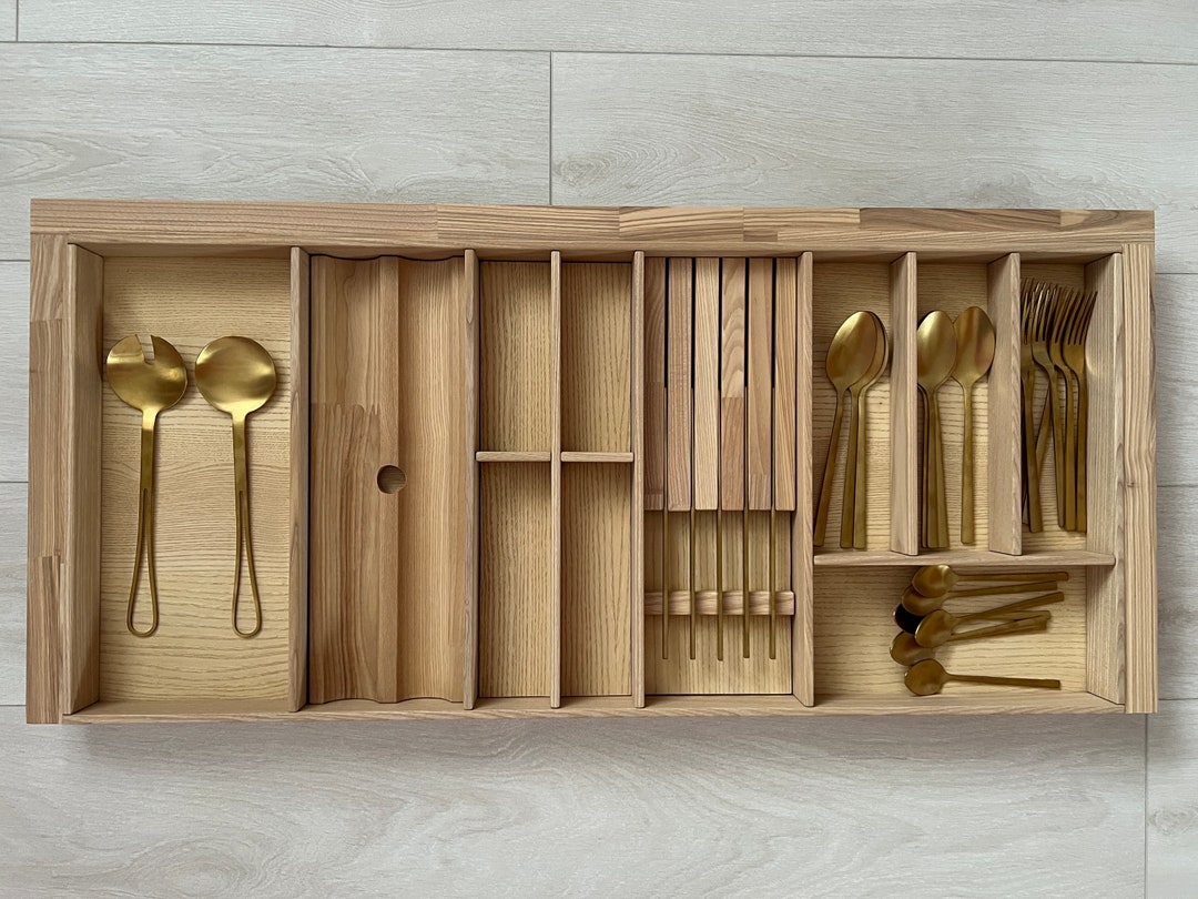 Wide Drawer Insert 31 to 37 Inch, Custom Drawer Organizer Kitchen, Wood Drawer Organizer