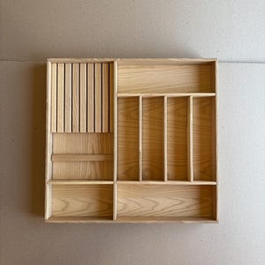 Ready to Ship | Drawer Organizer with 8-Knife Insert – Solid Ash Wood Tray for Silverware – 20.8In x 19.8In | CRAFTOLAS