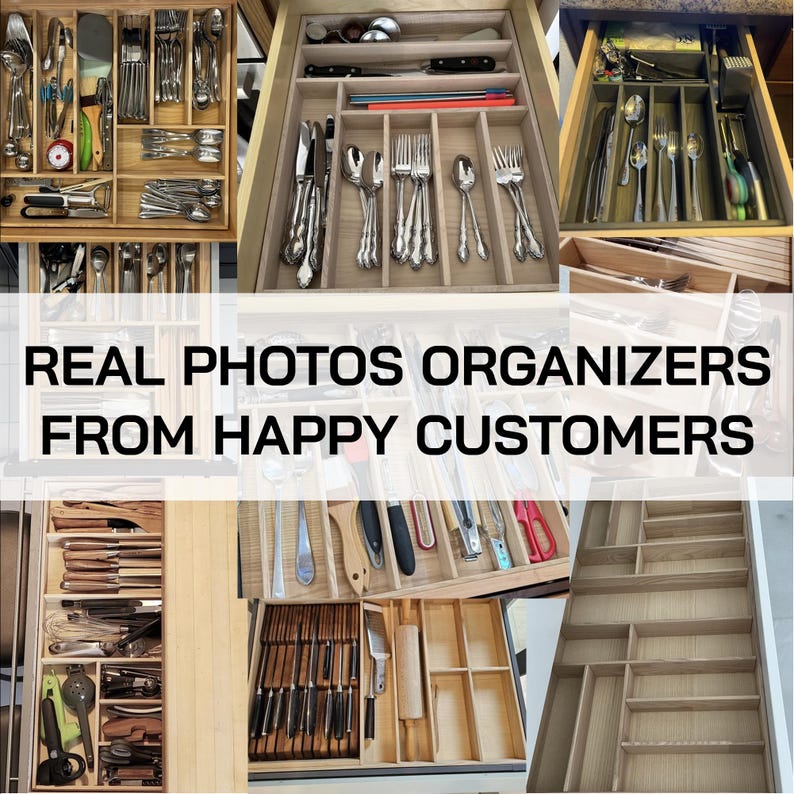 Ready to Ship | Drawer Organizer with 8-Knife Insert – Solid Ash Wood Tray for Silverware – 20.8In x 19.8In | CRAFTOLAS