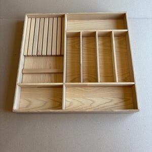 Ready to Ship | Drawer Organizer with 8-Knife Insert – Solid Ash Wood Tray for Silverware – 20.8In x 19.8In | CRAFTOLAS