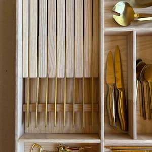 Ready to Ship | Drawer Organizer with 8-Knife Insert – Solid Ash Wood Tray for Silverware – 20.8In x 19.8In | CRAFTOLAS