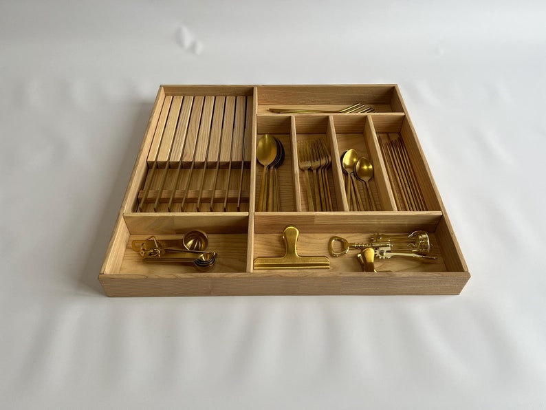 Solid Ash Wood Kitchen Drawer Organizer for Flatware - Custom Sizes - Etsy
