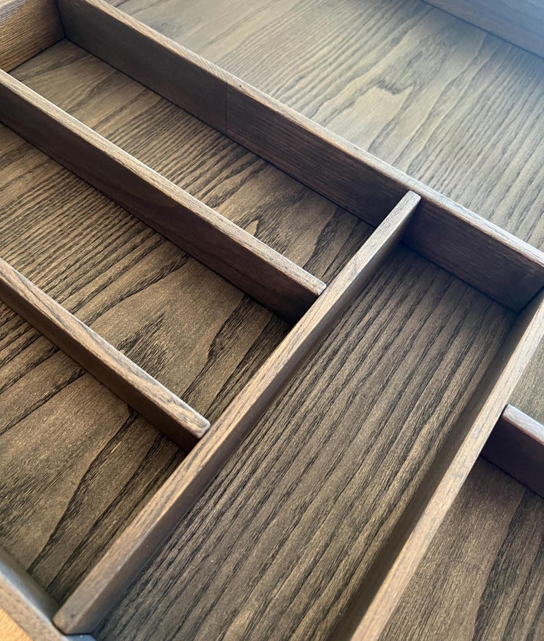 Custom Black Ash Wood Silverware Drawer Organizer: Handmade Kitchen ...