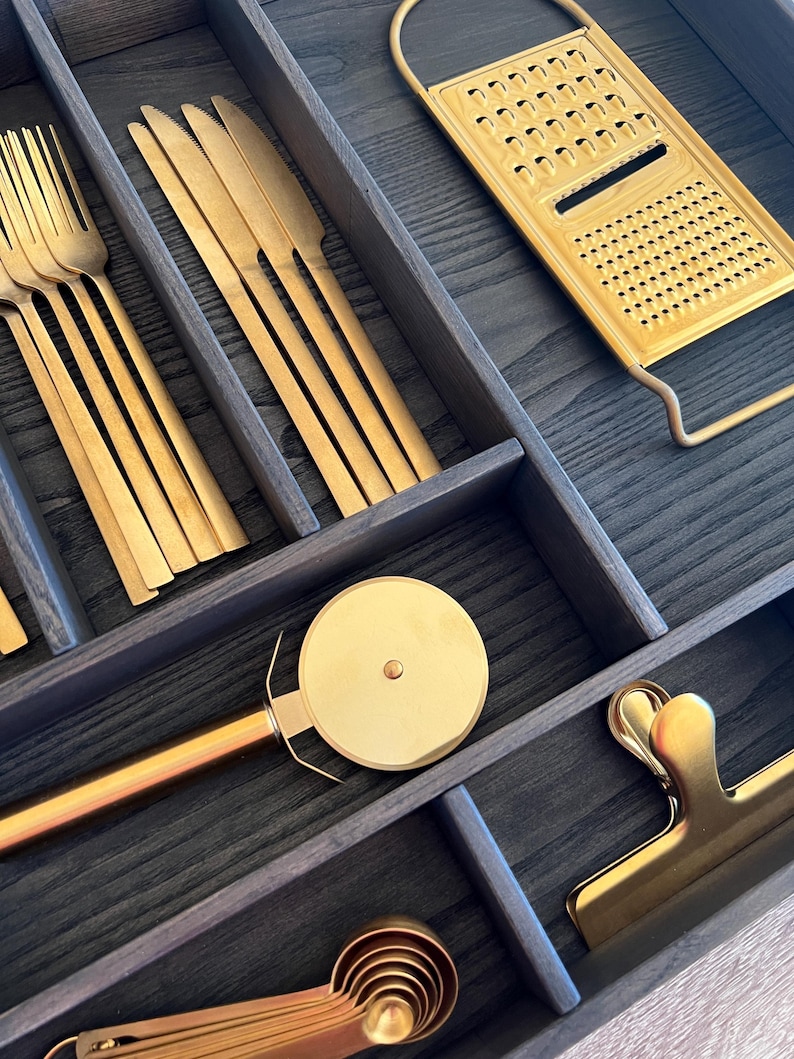 Custom Black Ash Wood Silverware Drawer Organizer: Handmade Kitchen ...