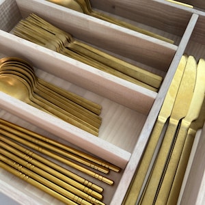 Custom White Ash Wood Silverware Drawer Organizer: Handmade Kitchen Insert
